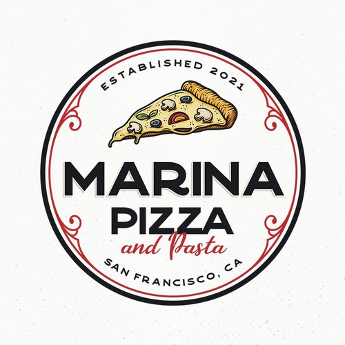 Pasta logo with the title 'Marina Pizza and Pasta Logo Contest'
