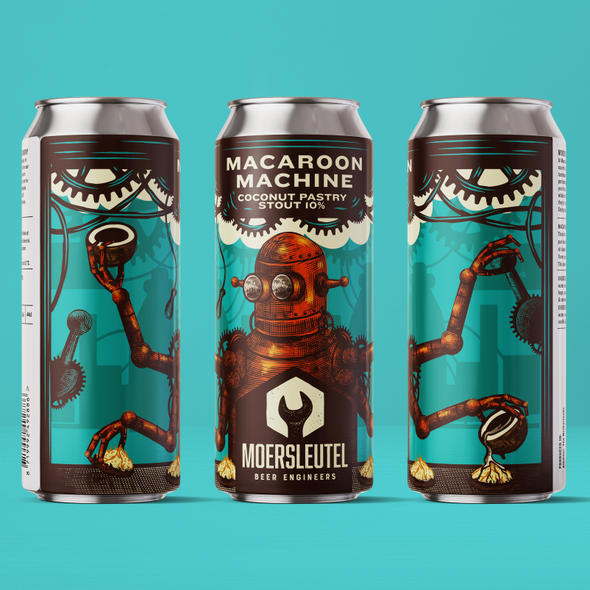 Coconut label with the title 'Macaroon Machine Beer Label'