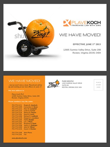 Moving design with the title '"We Have Moved!" Postcard for PlaveKoch'