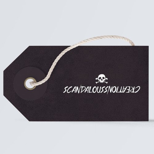 Skull and crossbones logo with the title 'Scandalous Creations Logo Design'