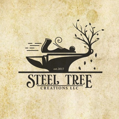 Woodworking design with the title 'STEEL TREE LOGO'