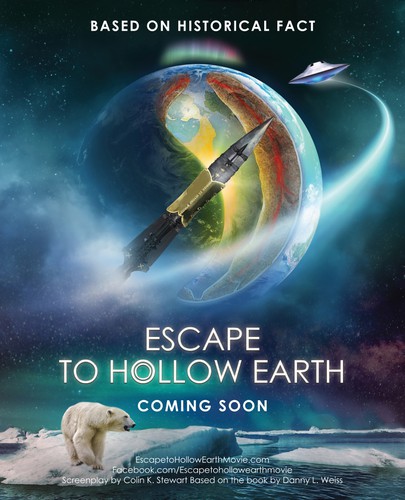 Surreal design with the title 'Film Poster for upcoming movie "Escape to Hollow Earth"'