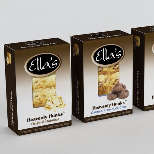3D rendering design with the title 'New product packaging wanted for Ella's Heavenly Hunks'