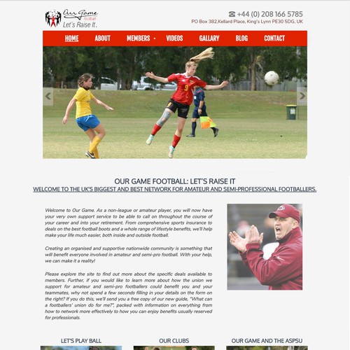 HTML website with the title 'WEB SITE DESIGN - Footballers' Network'