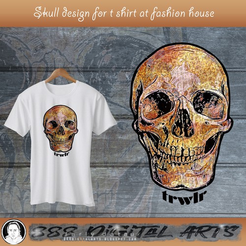 Horror t-shirt with the title 'messy golden skull'