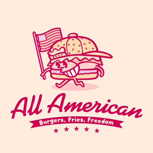 Hamburger design with the title 'All american burger'