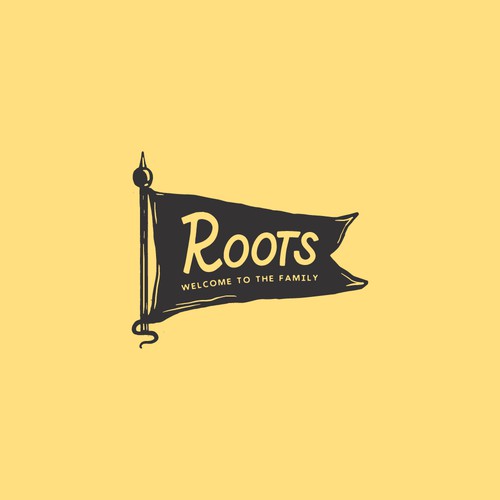 Street design with the title 'Roots Brand Flag Logo'