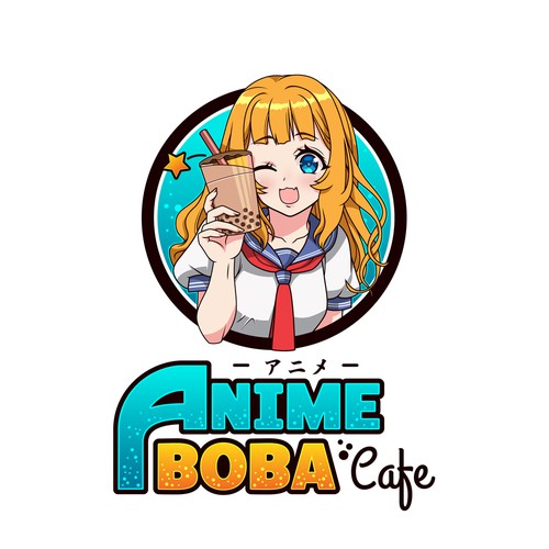 Anime design with the title 'Anime Boba Cafe'