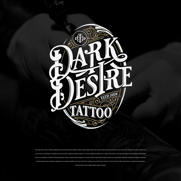 Art Nouveau design with the title 'DARK DESIRE TATTOO'