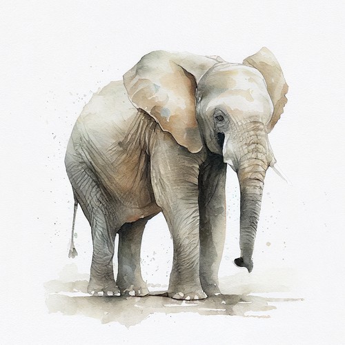 Watercolor artwork with the title 'Watercolor Elephant Illustration for Kids'