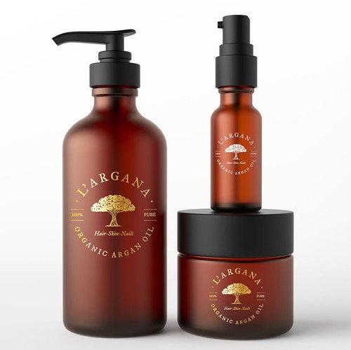 Creative-drawing logo with the title 'Luxurious Logo for Organic Argan Oil  L' Argana '