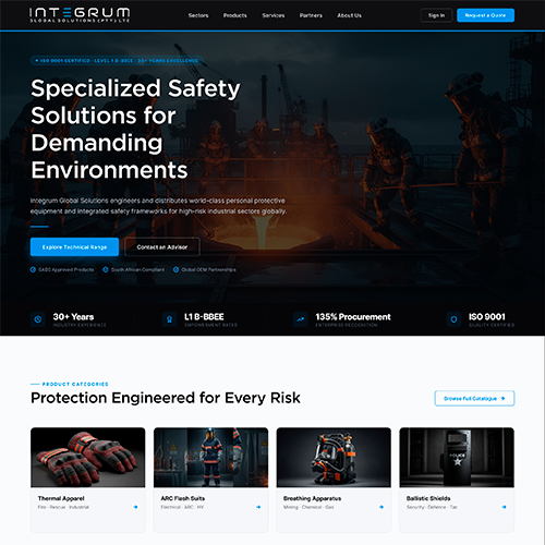 Design with the title 'Corporate Web Redesign (B2B/B2G) — Integrum Global Solutions'