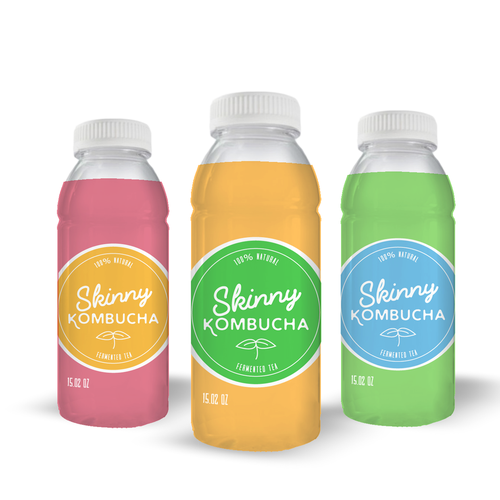 Kombucha label with the title 'Colourful packaging for Skinny Kombucha'