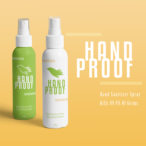 Identity packaging with the title 'Modern Hand Sanitiser Spray brand'