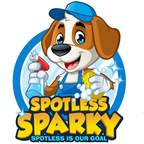 Cartoon design with the title 'Spotless Sparky logo and character design'