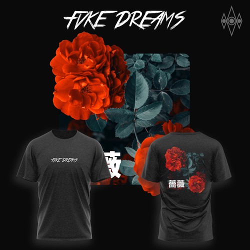 Rose t-shirt with the title 'Shirt design illustration for fvke dreams contest'