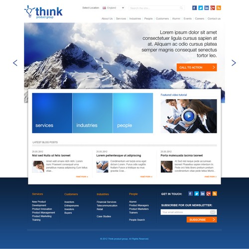 Corporate website with the title 'Homepage design for Think Product Group Ltd'