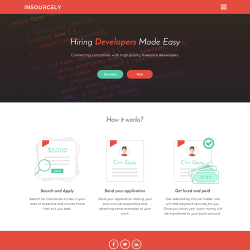 Call to action design with the title 'Landing page concept for Insourcely'