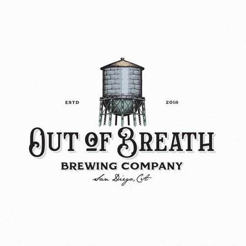 Handcrafted design with the title 'Out of Breath Brewing Co.'