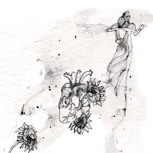 Ink illustration with the title 'Heart artwork'