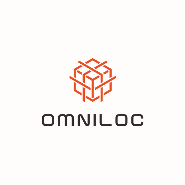 Orange logo with the title 'Interlaced logo for three-dimensional woven fabric company: Omniloc'