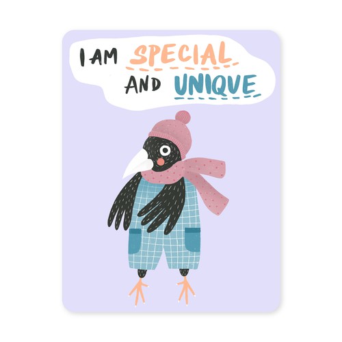 Crow design with the title 'Illustration for affirmation cards'