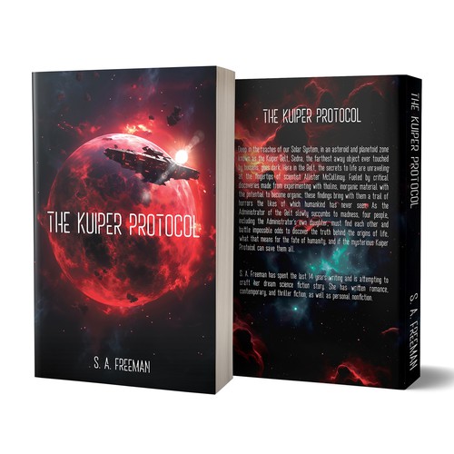 Science-fiction book cover with the title '“The Kuiper Protocol” by S. A. Freeman'
