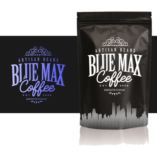 Handmade packaging with the title 'coffee package label with Chicago skyline '