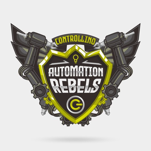 Steampunk illustration with the title 'Automation Rebels Badge'