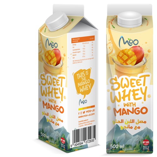 Smoothie packaging with the title 'Moo sweet whey'