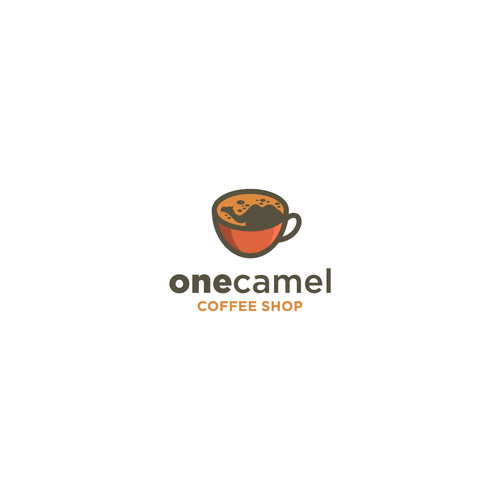 Camel design with the title 'Warm and inviting logo for a modern coffee company called One Camel'