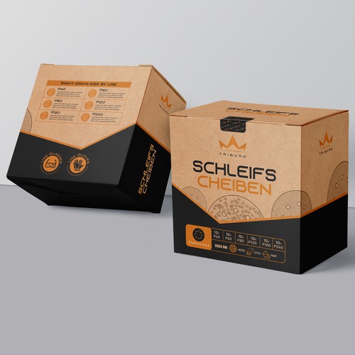 Cardboard packaging with the title 'package and Logo design'