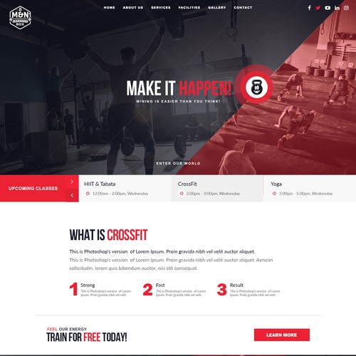 Gym website with the title 'CrossFit homepage design'