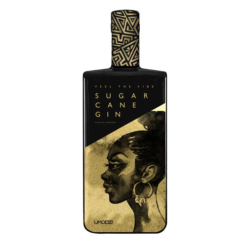 Sophisticated label with the title 'Feel the Vibe Sugar Cane Gin'