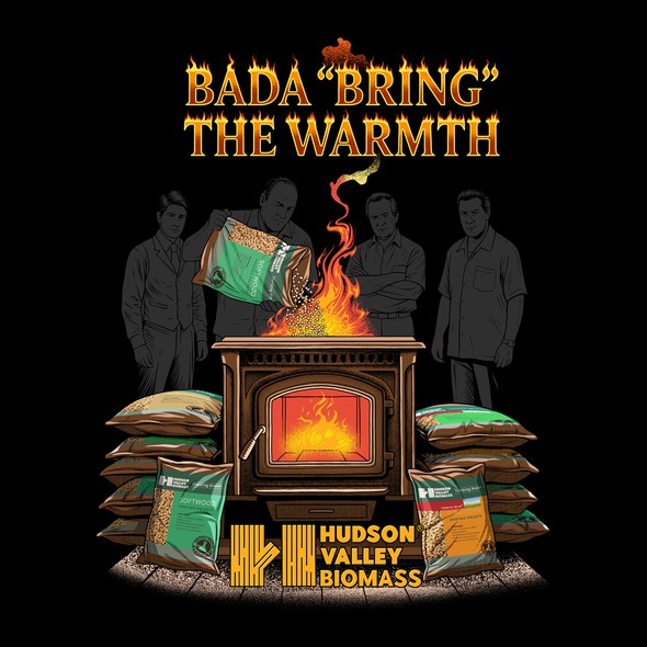 Movie design with the title 'Bada! Bring the warmth!'
