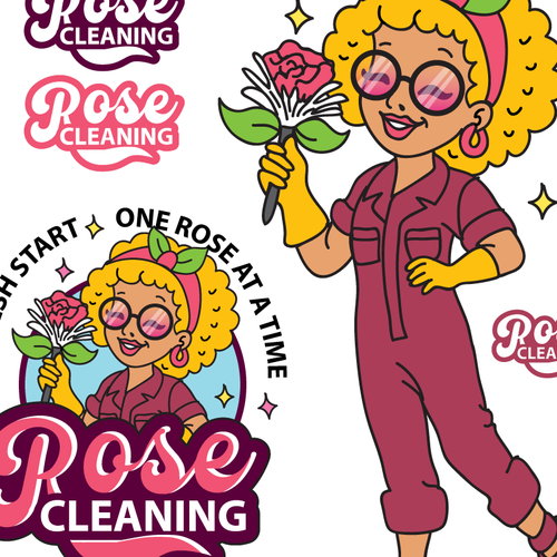 Cartoon design with the title 'I Dream of Jeannie Meets Modern Cleaning Chic” Tone: Playful, retro, feminine, magical, and a little cheeky.'
