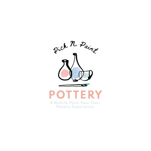 Ink drawing design with the title 'Hand-drawn logo concept for "Pick N Paint Pottery"'