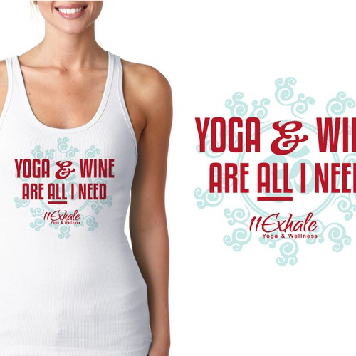 Wine t-shirt with the title '11Exhale Yogo - Wine Concept'