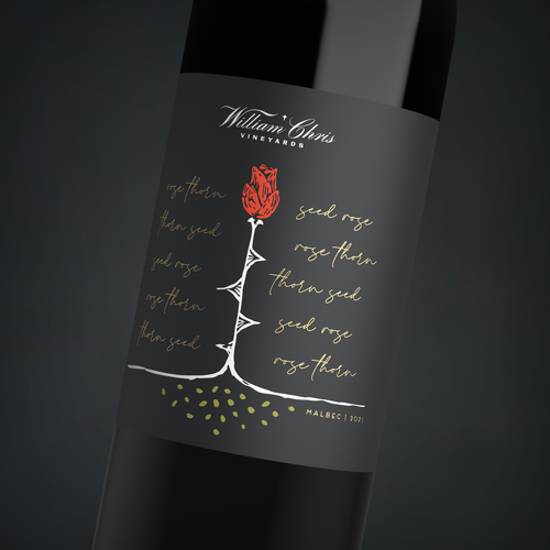 Beverage packaging with the title '"That which we call a rose, by any other name would smell as sweet"'