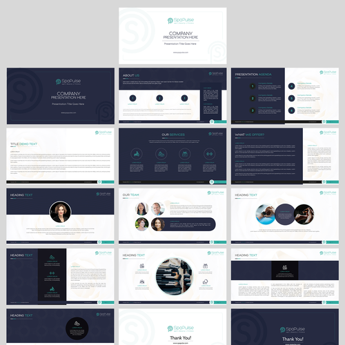 Teal design with the title 'Spa, Beauty and Fitness Job Listing site - Powerpoint design'