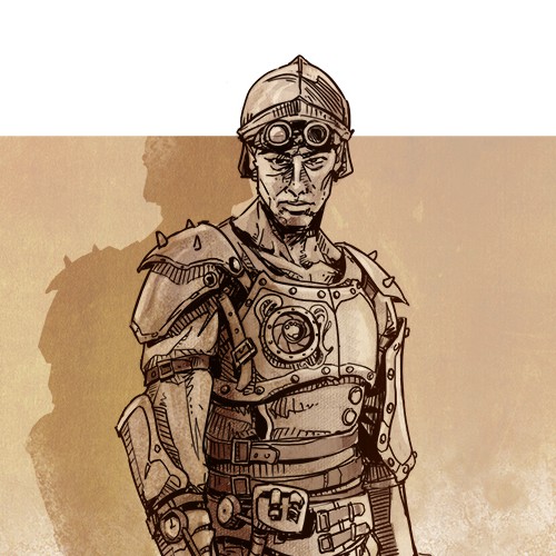 Steampunk artwork with the title 'Armor Concepts'
