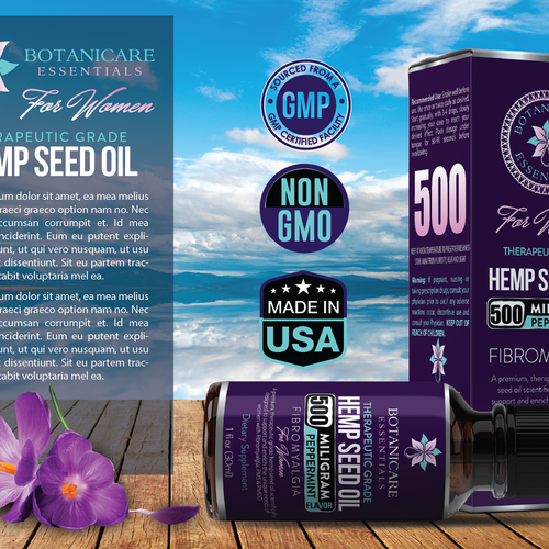 Hemp packaging with the title 'Hamp seed oil'