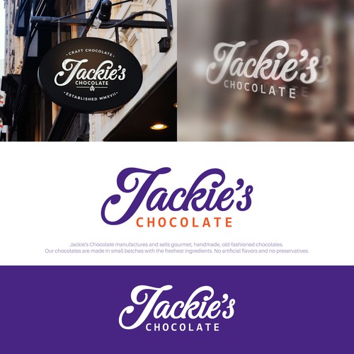 Chocolate logo with the title 'Logotype for Jackie's Chocolate.'