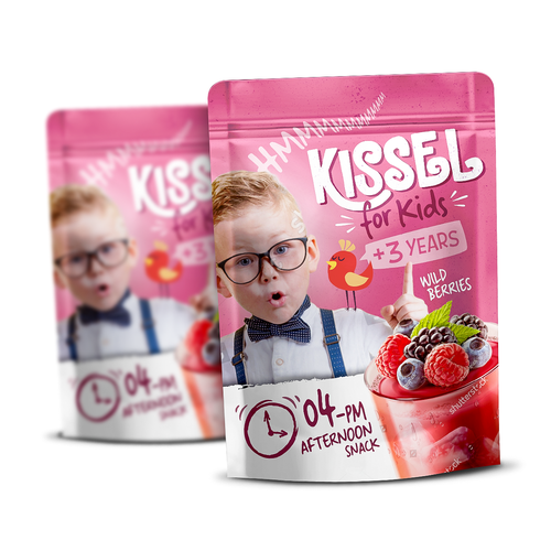 Children's packaging with the title 'Packaging Design for Kissel'