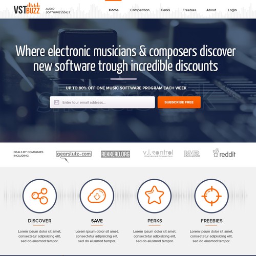 Musician design with the title 'Design a sleek and beautiful music software website'