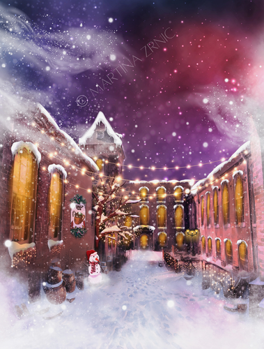 Building artwork with the title 'Christmas illustration of a historical building '