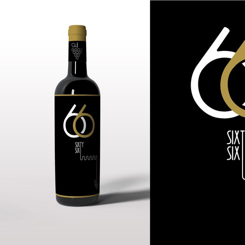 Black artwork with the title '66 Wine - bottle design '