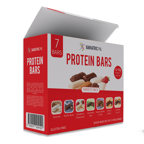 Red packaging with the title 'Packaging Design for Bariatric line of health products'