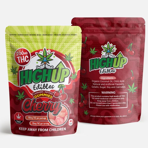 Cannabis packaging with the title 'Highup edibles THC Gummies'