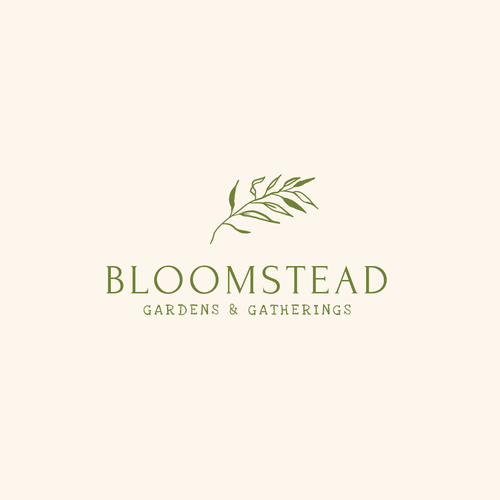 Olive branch logo with the title 'Bloomstead - Gardens & Gatherings'